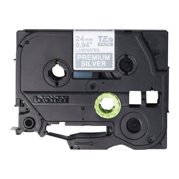 BROTHER Tape - TZEPR955 - 24 mm hvid på premium sølv baggrund - Original lamineret selvklæbende tape kassette - Qt 1