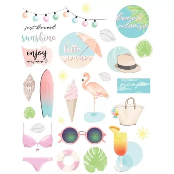 MégaCréa DIY - Klistermärken hello summer från 1 till 6 cm 54 stycken