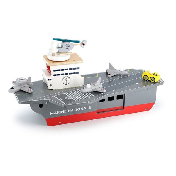 Trä hangarfartyg + 5 tillbehör - Marinens nationella - l 54 x H 24 x P 29 cm