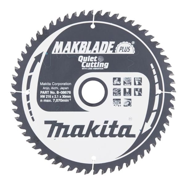 Lames Carbure Ø 216 mm MAKITA B-08676 Makblade Plus Puu 60 hammasta pystysahalle ja kulmasahalle