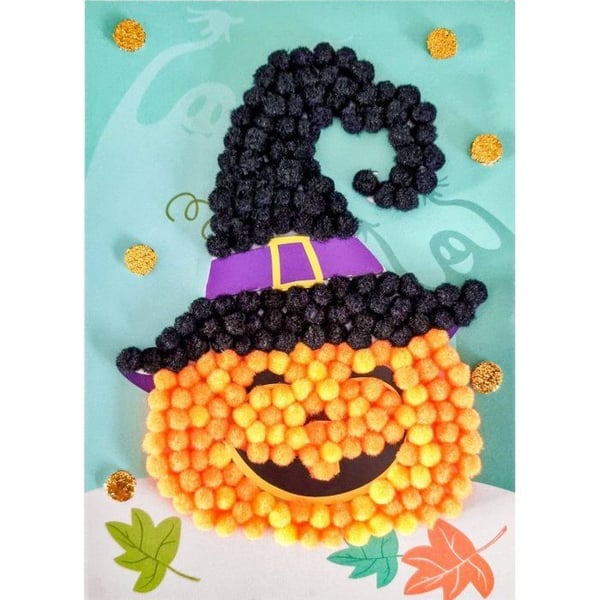 MégaCréa DIY - Tavla med pompom för barn Halloween Pumpa 15 x 21 cm