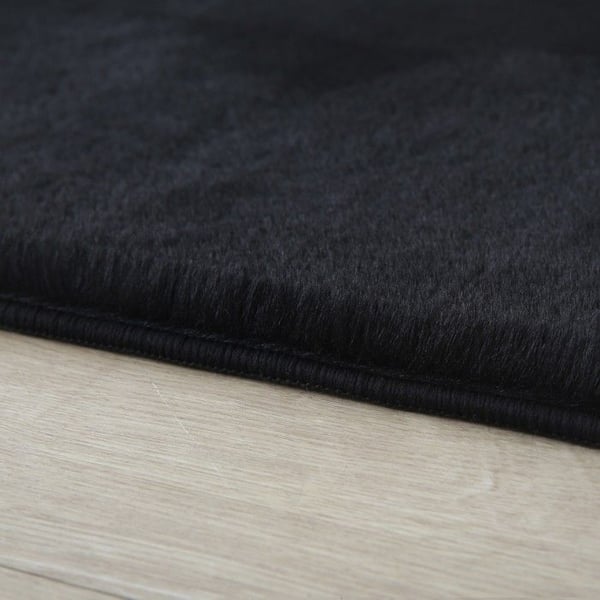 Ayyildiz Modern design matta Svart 200 cm rund lång lugg, Enfärgad, för Vardagsrum, Baksida i bomull