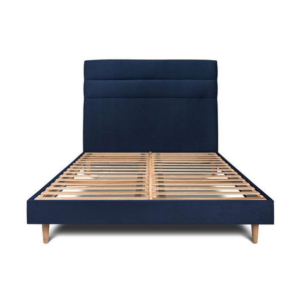Säng 140x190cm med sänggavel i sammetslinjer och sängram kit Blå - Totalhöjd: 29cm