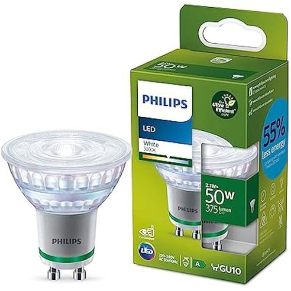 Philips, Ultra Efficient Class A LED-lampa, 50W, GU10-sockel, vit 3000K