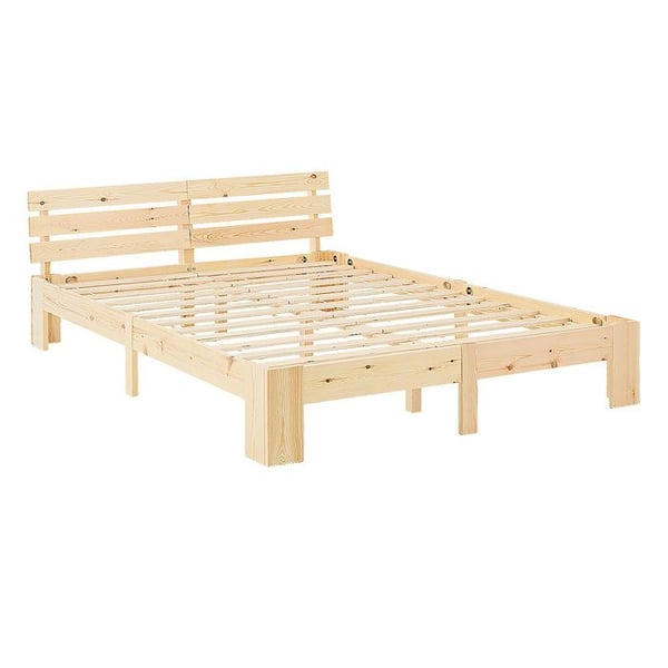 Trä säng 180x200 cm Naturlig | Dubbel säng | med sängbotten | Massiv | Barnrum, Ungdom, Gäst
