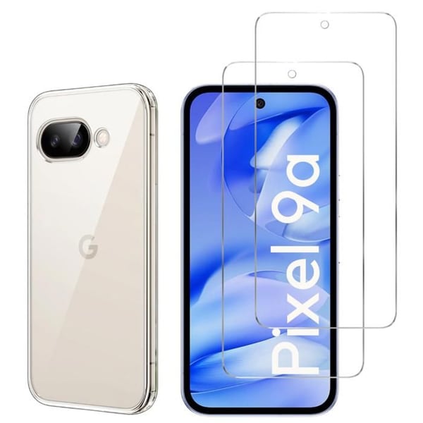 Skal och skärmskydd - Phonillico® - Google Pixel 9a - Mjuk - Transparent - 2 Härdat glas