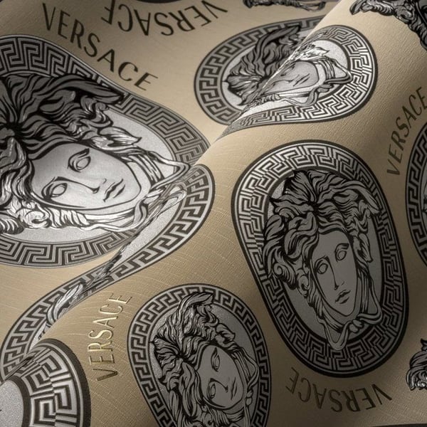 VERSACE TAPET Beige Argent Guld Grå Lyxigt tapet Non-woven Tapet Medusa-logotyp 386114 10,05x0,70m Tillverkad i Tyskland