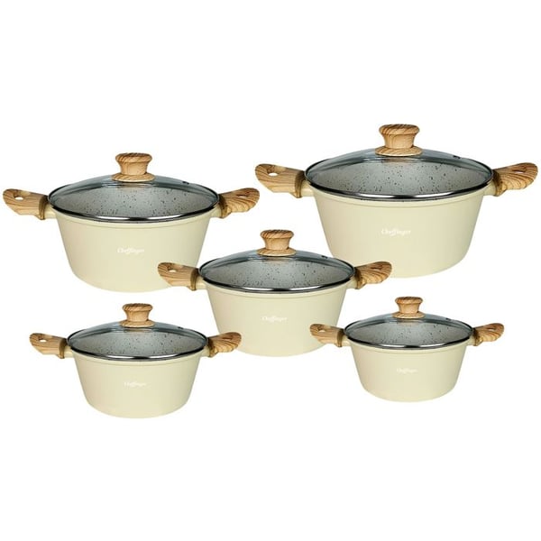 Set med 5 Non-stick Grytor för alla typer av spisar med Lock Cheffinger Beige