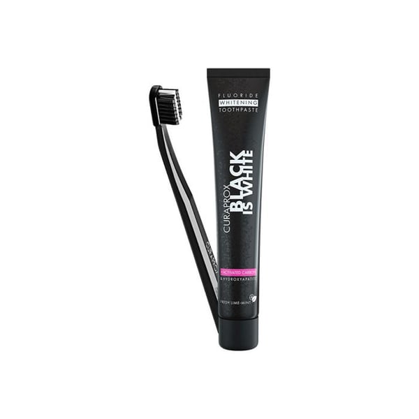 Curaprox Black is White Set tandkräm med kol 90ml + tandborste