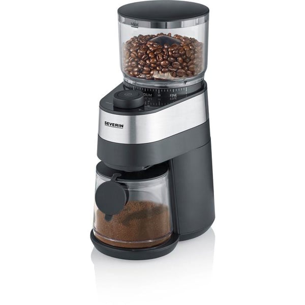 Professionell kaffekvarn - SEVERIN - KM 3880 - 140 W - Justerbar malning på 30 nivåer - Upp till 12 koppar - svart/borstad rostfritt stål