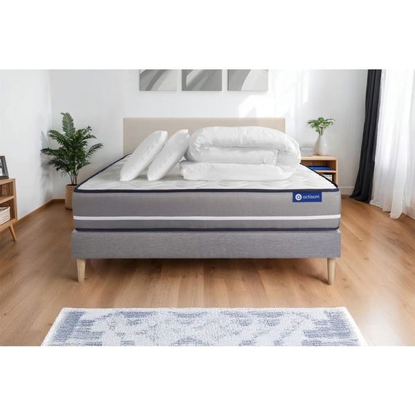 Komplett sängpaket 180x200 cm - Madrass + Sängbotten Grå (i kit) + 2 kuddar + Täcke - Actimemo Pur