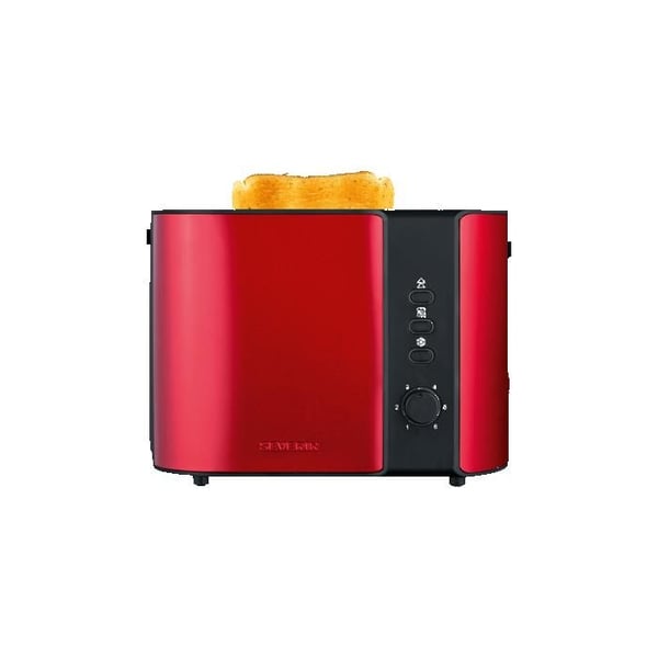 Brødrister 2 skiver SEVERIN - 800 W, optøning, opvarmning, croissantholder, rød rustfrit stål