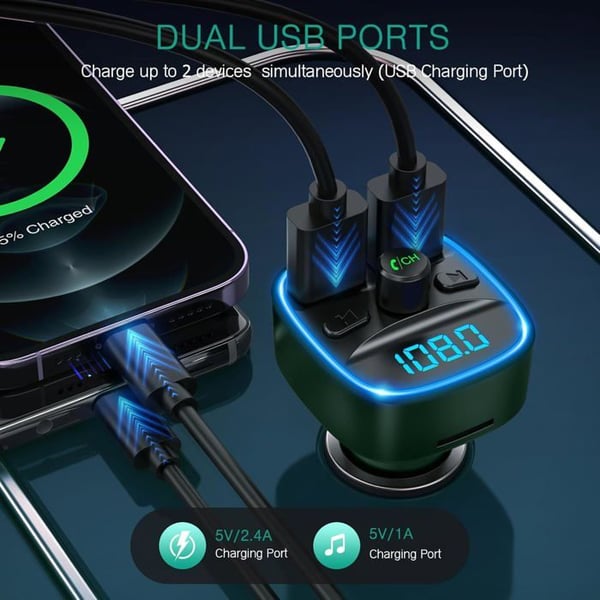 FM Bluetooth-sender - HOME FIT TRAINING - Model 5.3 - 2 USB-porte - Håndfri - LED