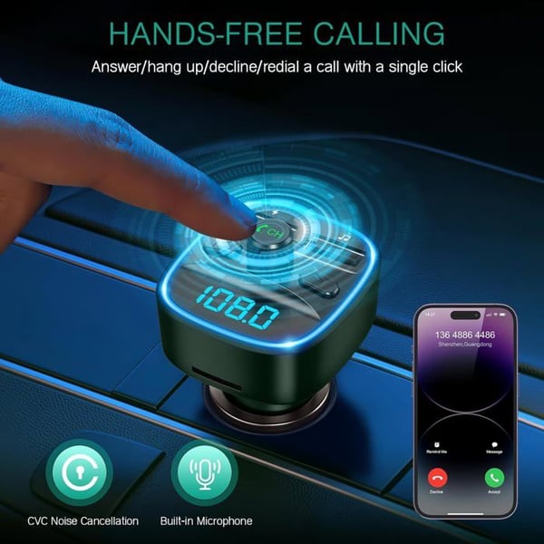 FM Bluetooth-sender - HOME FIT TRAINING - Model 5.3 - 2 USB-porte - Håndfri - LED