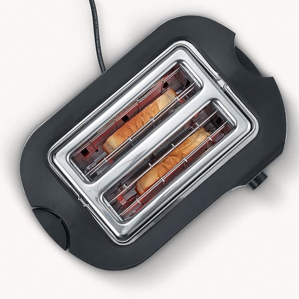 Brødrister 2 skiver SEVERIN - 800 W, optøning, opvarmning, croissantholder, rød rustfrit stål