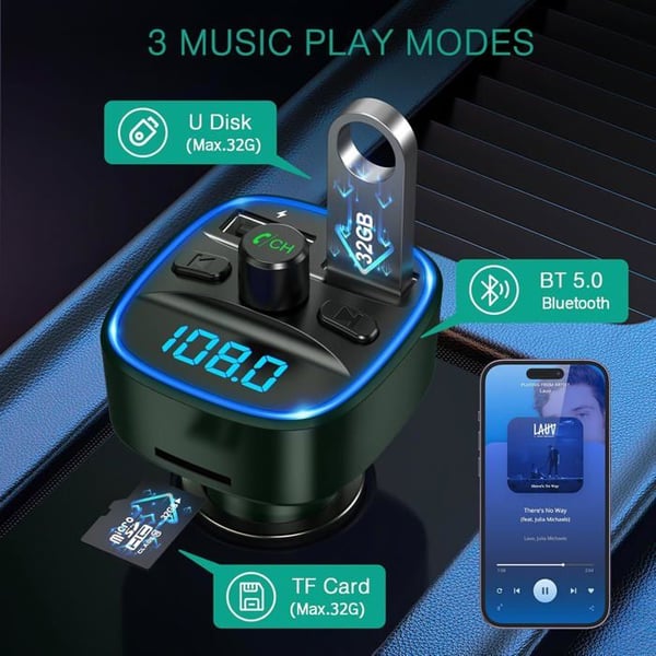 FM Bluetooth-sender - HOME FIT TRAINING - Model 5.3 - 2 USB-porte - Håndfri - LED