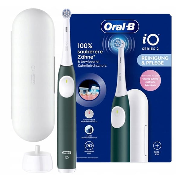 Eltrisk tandborste - ORAL-B - iO Series 2 - Skoggrön - 3 lägen - Resefodral ingår
