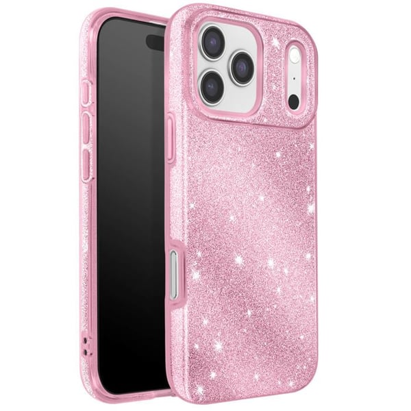 Skal för iPhone 17 Pro, Bimaterialdesign och Glittrande Rosa Yta