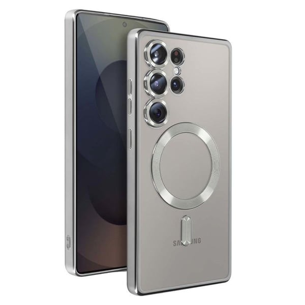 Pack Elite för Galaxy S25 Ultra Fodral, Glas, Laddare, Extern Batteri, Magsafe, Bluetooth Hörlurar (7 delar) Mayaxess Silver