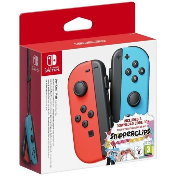 Par av joysticks Joy-Con Neonröd & Neonblå för Nintendo Switch + Snipperclips Plus: De två gör ett par (Kod)