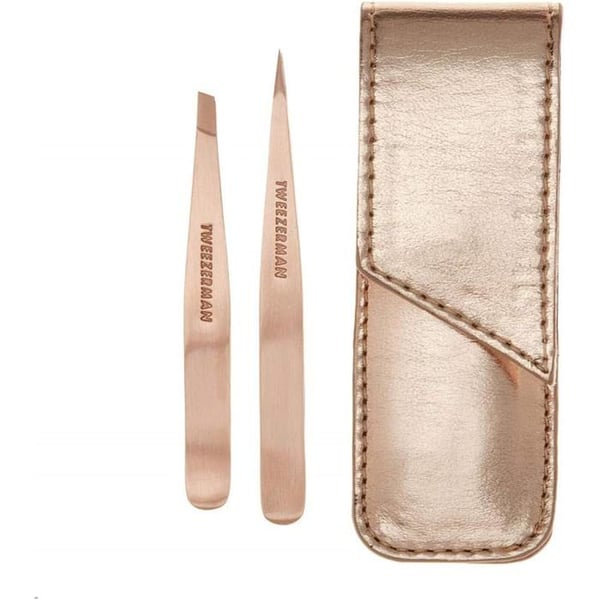 Tweezerman Petite Pinsettset - Roséguld, Läderetui, Rostfritt Stål