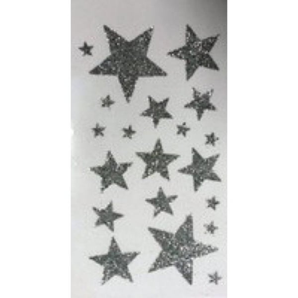 MégaCréa DIY - Klistermärken stjärnor Silver glittriga 1 till 5 cm 20 stycken