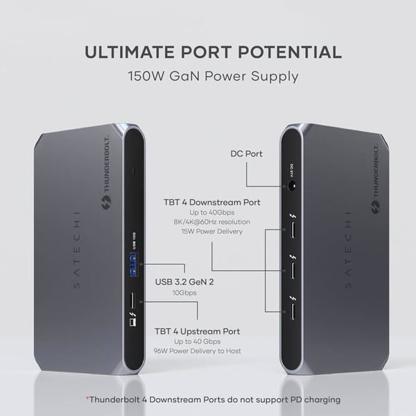 Station Thunderbolt 4 - SATECHI - Slim Pro - Opladning USB-C 96W - Video output 8K - 4 Thunderbolt 4 porte