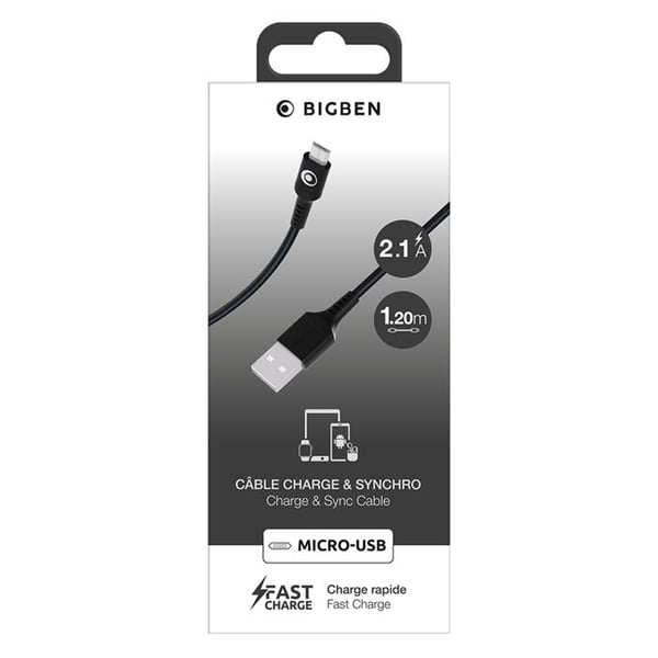 Laddnings- och datakabel - BIGBEN CONNECTED - USB-A till mikro-USB - 1.2m - 10.5W - Svart