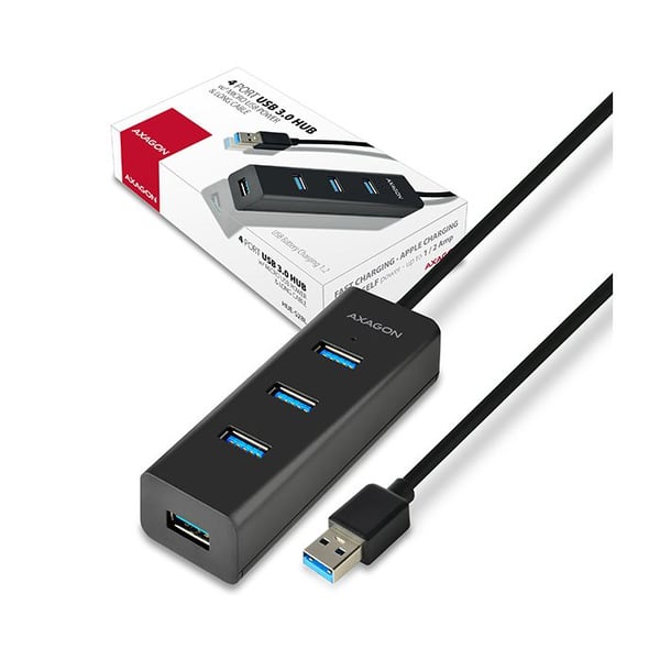 USB-hub - AXAGON - HUE-S2BL - 4 portar - USB 3.0 - Extern strömförsörjning