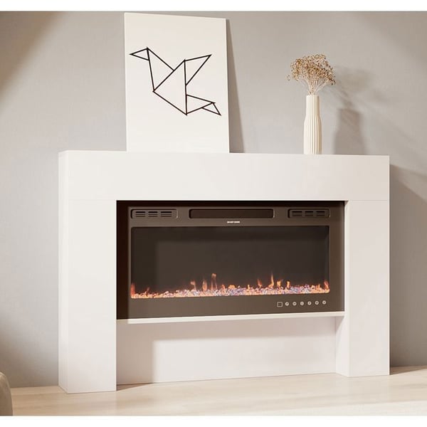 DESIGN AMEUBLEMENT - Modern elektrisk eldstadsmöbel - Vit högblank - Flerfärgad LED - 127,4x86,6x21 cm