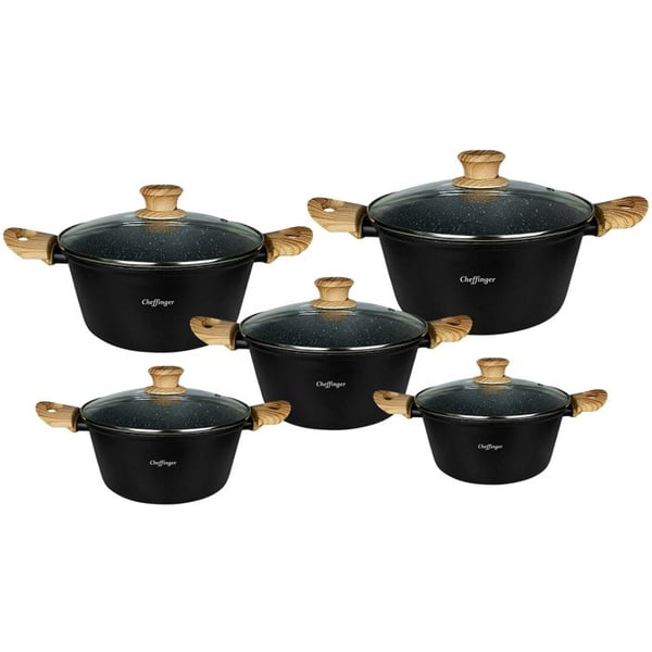 Set med 5 Non-stick Grytor för alla typer av spisar med Lock Cheffinger Svart