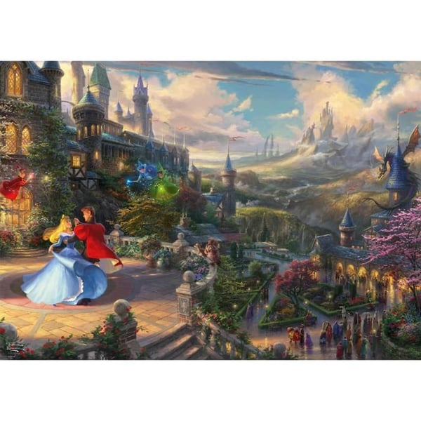 Pussel med 1000 bitar: Thomas Kinkade: Den sköna i den sovande skogen, dansar i det förtrollade ljuset, Säg