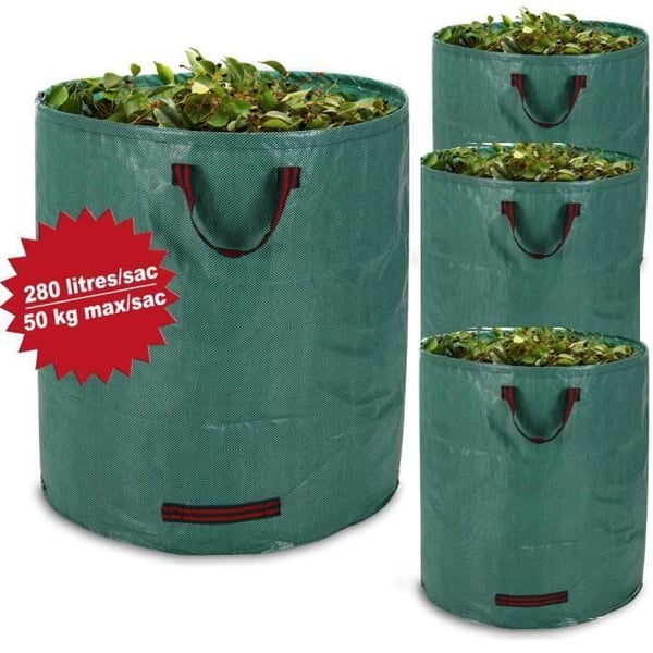 Trädgårdsavfallspåsar - Stabil - 280L - 50kg - 4 stycken - Rivbeständig