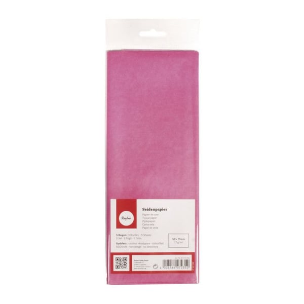 Silkespapper, ljusbeständigt, nejlikrosa, 50x75cm, 17g/m², färgbeständigt, 5 ark