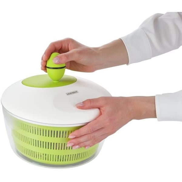 Salatslynge Leifheit Trend 23069 - kapacitet på 4L - ergonomisk håndtag og mekanisme til slynge med håndtag - hvid og grøn