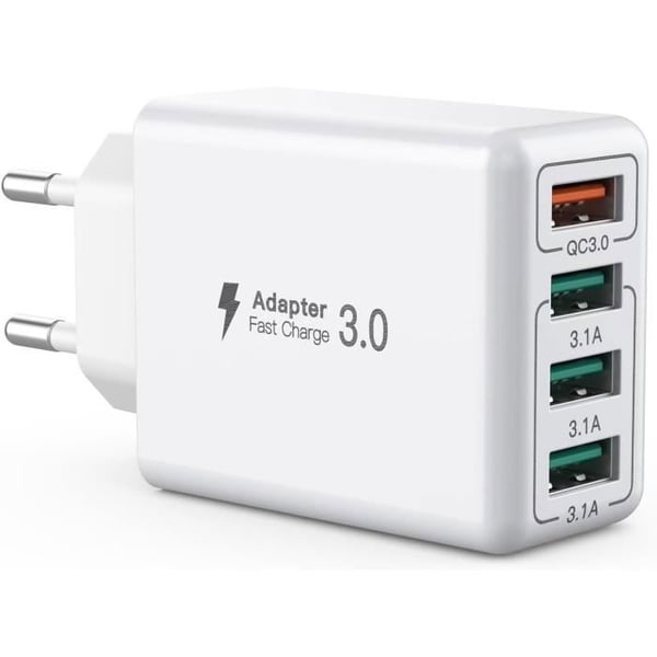 USB-laddare, 4-portars USB-laddningsadapter med 33W Smart QC 3.0 snabbladdare, multiportkompatibel med iPhone ect