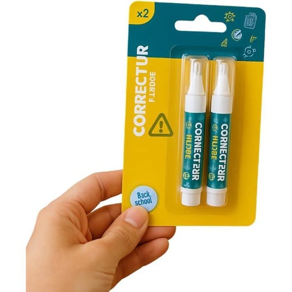 Pack med 2 mini flytande korrigeringspennor med snabb torkning vit kompakt format för kontor eller skola
