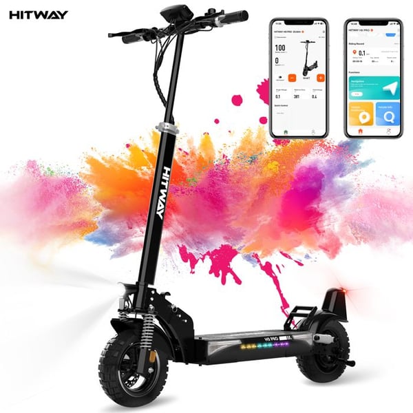 Sammenfoldelig Elektrisk Scooter - HITWAY - 10" Luftfyldte Dæk - 800W - APP - Batteri 48V 20.8Ah - Sort&Grå Scooter