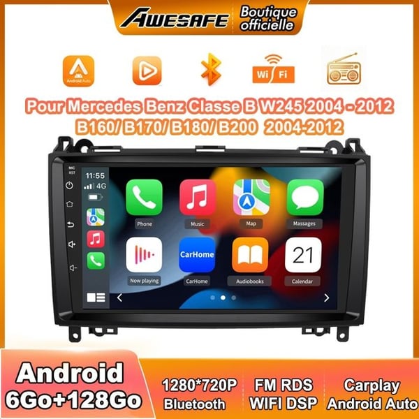 AWESAFE Autoradio Android 13 6Go+128Go för Mercedes-Benz Vito Viano Sprinter W639/Classe B W245/W169 9''Skärm Carplay Android Auto