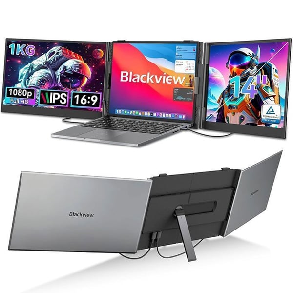 Blackview DCM6 — Bärbar dubbel 14" IPS FHD 1080p-skärm, 3x USB-C PD 100W, TUV Low Blue Light
