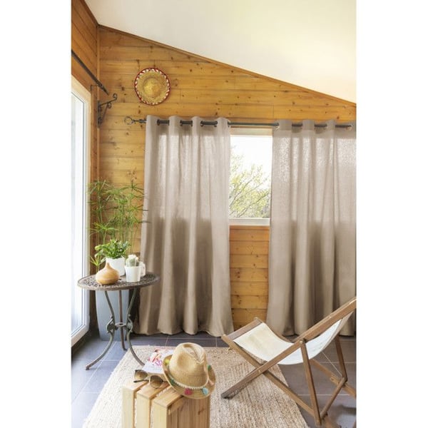 Set med 2 möbelgardiner "Kala" i bomull 140 x 260 cm Effekten Papillon - Kala Ficelle - 2 paneler 140 x 240 cm