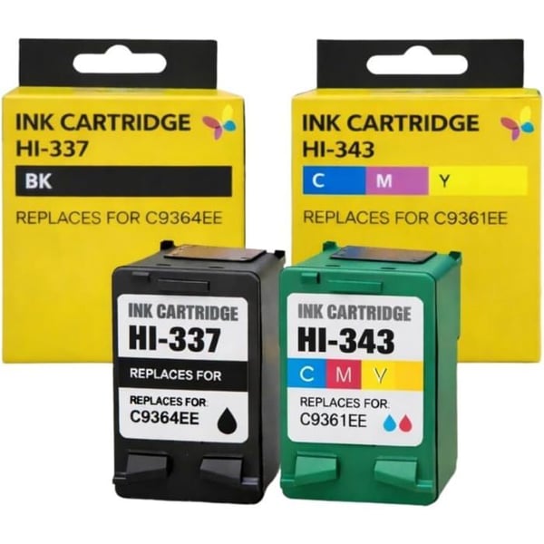 Pack 3 kompatibla patroner HP 337/343 – 2×337 Svart + 1×343 Färg för DeskJet/OfficeJet/PhotoSmart/PSC