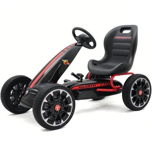 ABARTH Go Kart med Pedaler - Svart - 3 till 7 år - Officiell Licens - EVA Däck - Justerbart Säte - Max 40kg