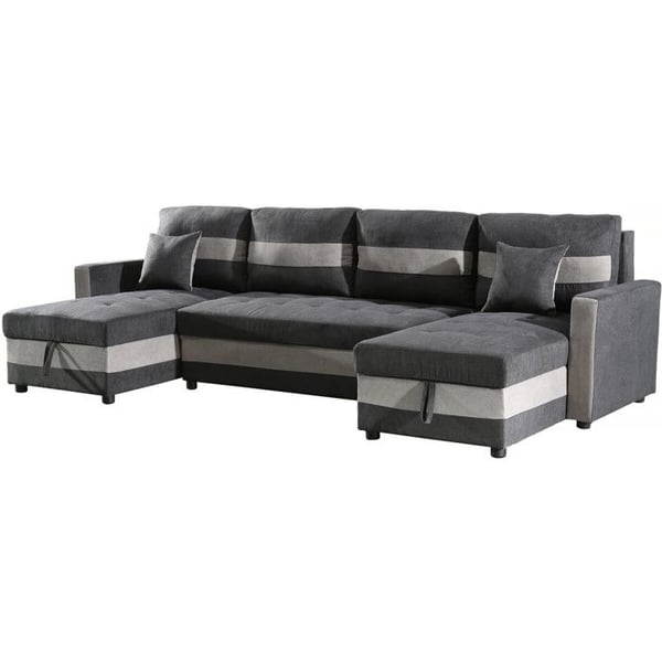 Panoramisk sängsoffa med förvaringslådor "Antoine" - 5 platser - Mörkgrå/ Ljusgrå