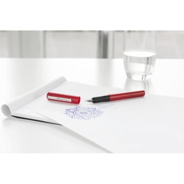 Fjäderpenna - FABER CASTELL - Skola+ - Röd - 6 Bläckpatroner - Spets i Rostfritt Stål