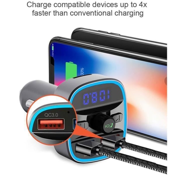 FM Bluetooth-sender - SNAKIOX - Radioadapter - 2 USB-porte 5V - Håndfri - Sort