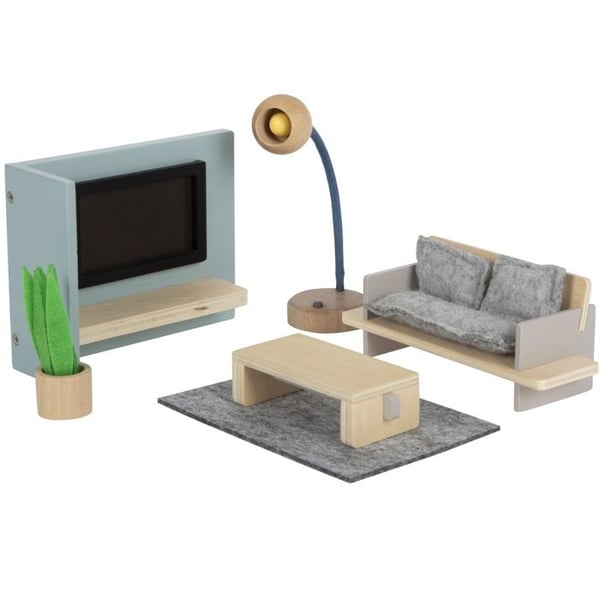 Dockhusmöbler - Liten fotsällskap - Vardagsrumset - 9 delar - Beige - 3 år och uppåt