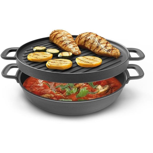 Grillpanna - TESCOMA - MASSIVE - Dubbel sida gjutjärn - 30 cm - Kompatibel med gas och ugn