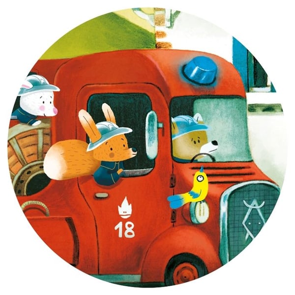 Puzzle Silhouette 16 dele - DJECO - Brandbil - Brandmandsdyr - Silhuet opbevaringsboks