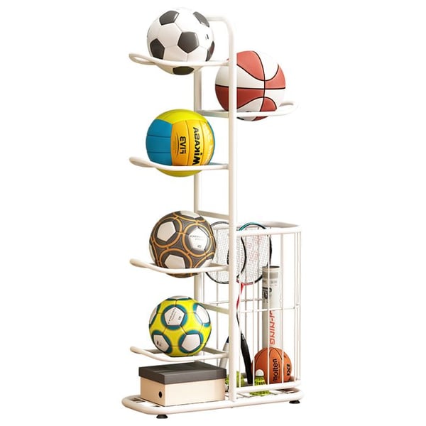 Metallbolldistributör för fotboll, basket och volleyboll - Kan rymma upp till 5 bollar, vit